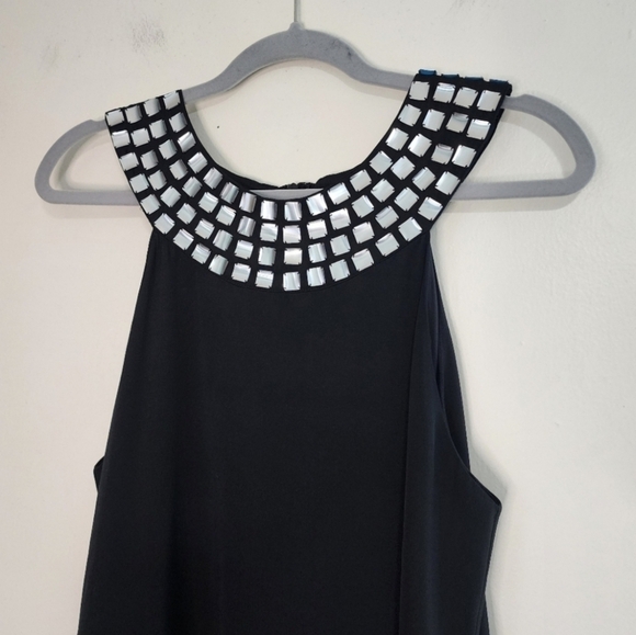 Alice and Olivia Vintage Black silver glass Rhinestone Silk mini dress 20s 60s - Picture 4 of 12